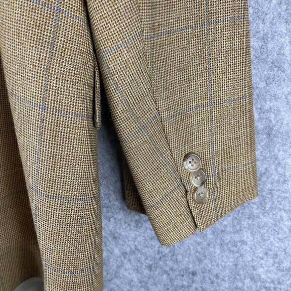 Vintage Oliver Wool Blazer Sport Coat Jacket Men 44L Tan Windowpane 3 Button - Picture 15 of 16